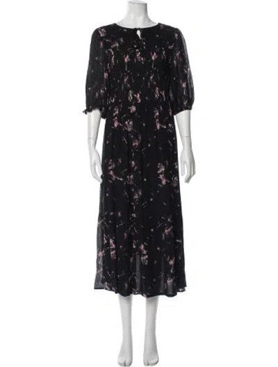 Pre-owned Allsaints Floral Print Midi Length Dress In Blue