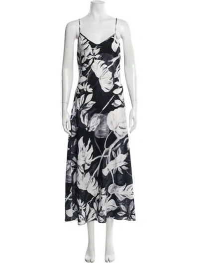 Pre-owned Allsaints Floral Print Midi Length Dress In Blue