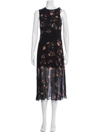 Pre-owned Allsaints Floral Print Midi Length Dress In Blue