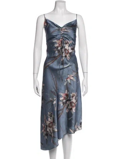 Pre-owned Allsaints Floral Print Midi Length Dress In Blue