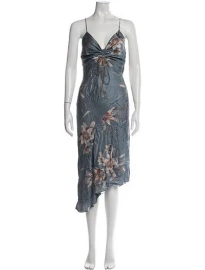 Pre-owned Allsaints Floral Print Midi Length Dress In Blue