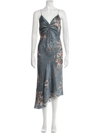 Pre-owned Allsaints Floral Print Midi Length Dress In Blue