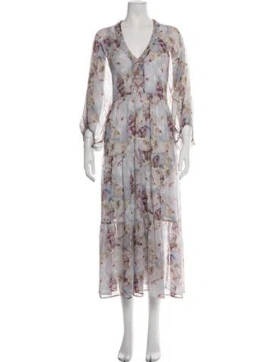 Pre-owned Allsaints Floral Print Midi Length Dress In Blue