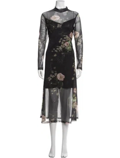 Pre-owned Allsaints Floral Print Midi Length Dress In Blue