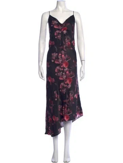 Pre-owned Allsaints Floral Print Midi Length Dress In Blue