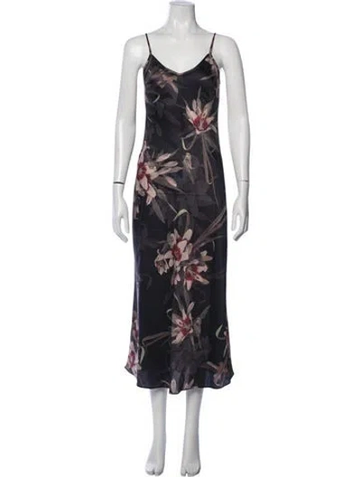 Pre-owned Allsaints Floral Print Midi Length Dress In Blue