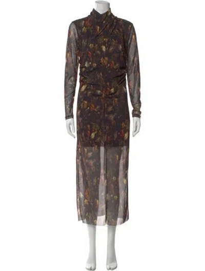 Pre-owned Allsaints Floral Print Midi Length Dress In Brown