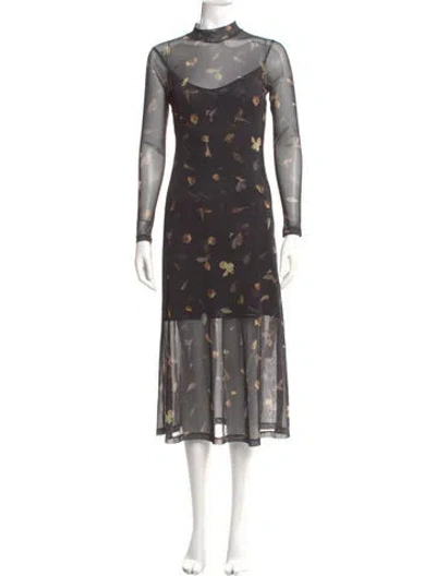 Pre-owned Allsaints Floral Print Midi Length Dress In Gray