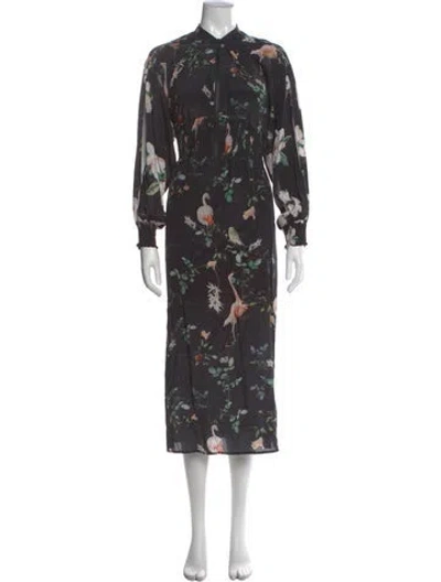 Pre-owned Allsaints Floral Print Midi Length Dress In Gray