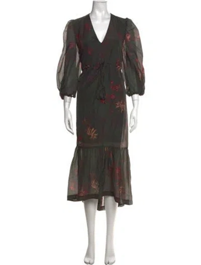 Pre-owned Allsaints Floral Print Midi Length Dress In Green