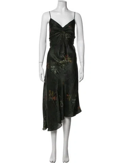 Pre-owned Allsaints Floral Print Midi Length Dress In Green