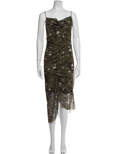 Pre-owned Allsaints Floral Print Midi Length Dress In Green