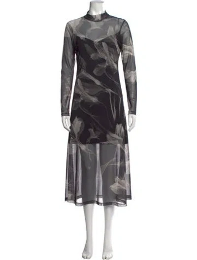 Pre-owned Allsaints Floral Print Midi Length Dress In Grey