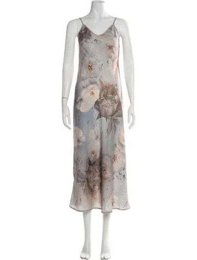 Pre-owned Allsaints Floral Print Midi Length Dress In Neutral