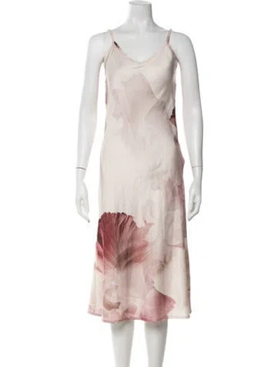 Pre-owned Allsaints Floral Print Midi Length Dress In Neutrals/pink