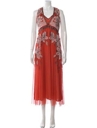 Pre-owned Allsaints Floral Print Midi Length Dress In Orange