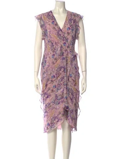 Pre-owned Allsaints Floral Print Midi Length Dress In Purple