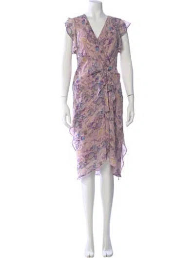 Pre-owned Allsaints Floral Print Midi Length Dress In Purple