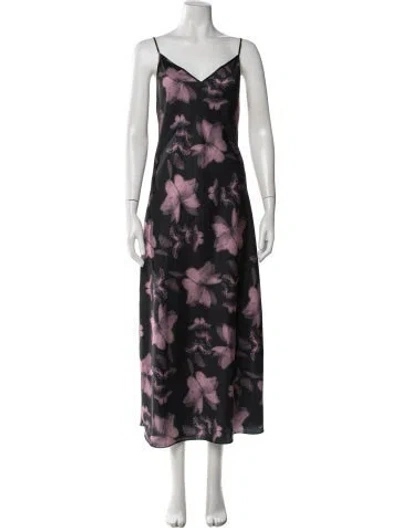 Pre-owned Allsaints Floral Print Midi Length Dress In Purple