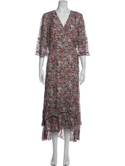 Pre-owned Allsaints Floral Print Midi Length Dress In Red