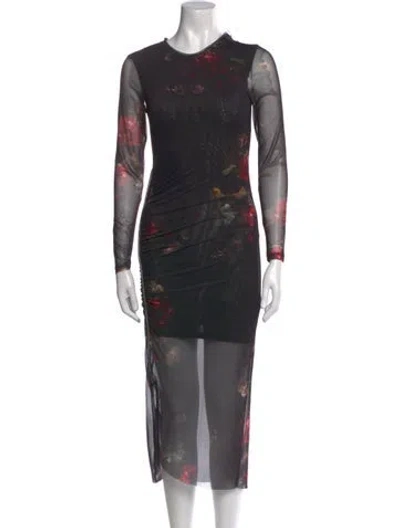 Pre-owned Allsaints Floral Print Midi Length Dress W/ Tags In Black