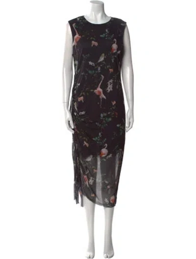 Pre-owned Allsaints Floral Print Midi Length Dress W/ Tags In Black