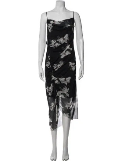Pre-owned Allsaints Floral Print Midi Length Dress W/ Tags In Black
