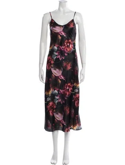 Pre-owned Allsaints Floral Print Midi Length Dress W/ Tags In Black