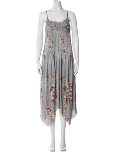 Pre-owned Allsaints Floral Print Midi Length Dress W/ Tags In Gray