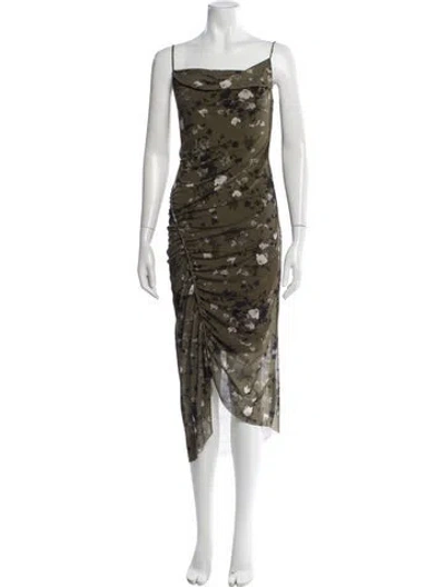 Pre-owned Allsaints Floral Print Midi Length Dress W/ Tags In Green