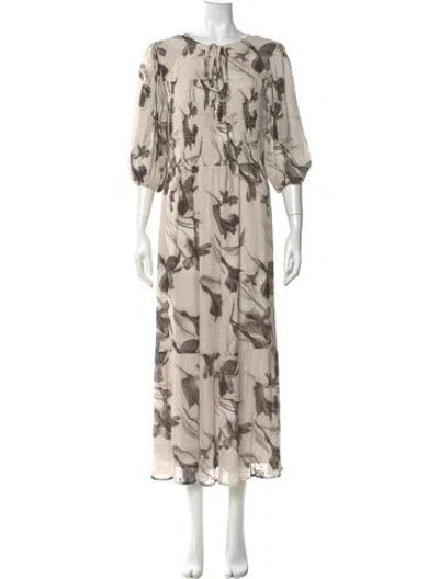 Pre-owned Allsaints Floral Print Midi Length Dress W/ Tags In Neutral