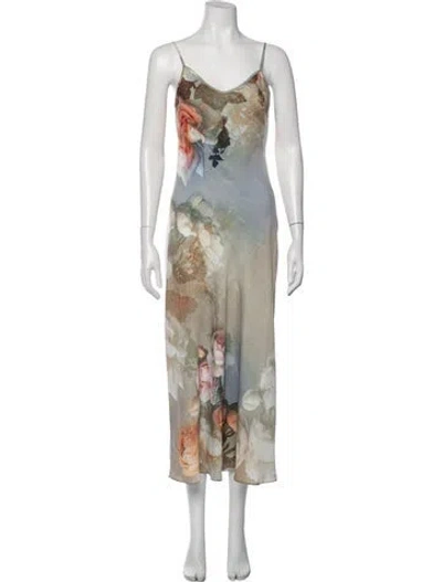 Pre-owned Allsaints Floral Print Midi Length Dress W/ Tags In Neutral