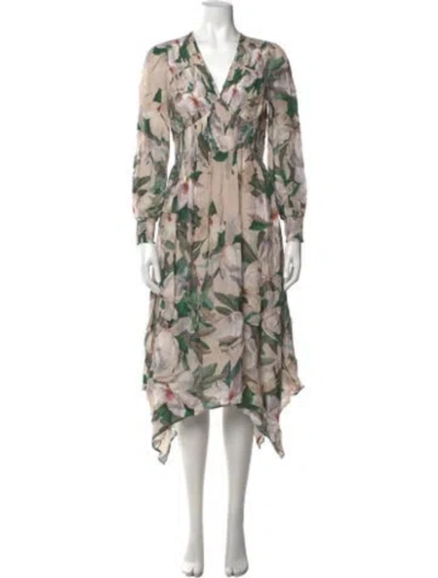 Pre-owned Allsaints Floral Print Midi Length Dress W/ Tags In Neutrals