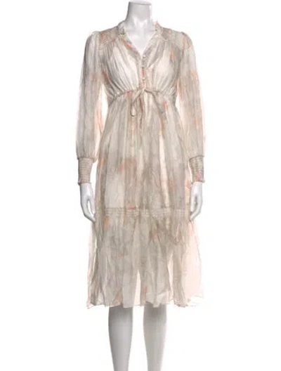Pre-owned Allsaints Floral Print Midi Length Dress W/ Tags In White