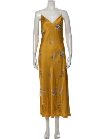 Pre-owned Allsaints Floral Print Midi Length Dress In Yellow