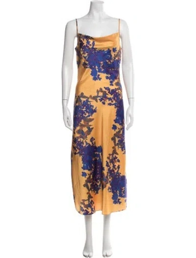 Pre-owned Allsaints Floral Print Midi Length Dress In Yellow