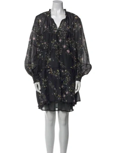 Pre-owned Allsaints Floral Print Mini Dress In Blue