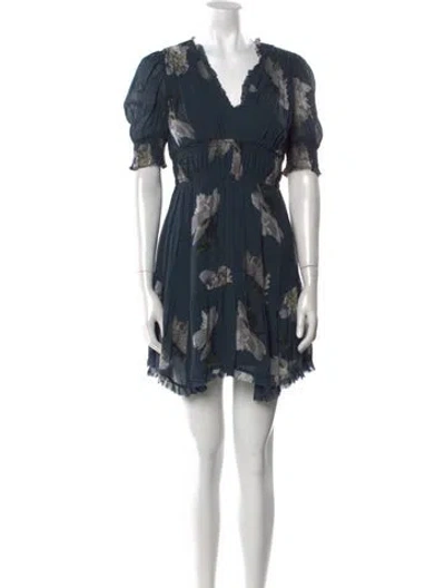 Pre-owned Allsaints Floral Print Mini Dress In Blue
