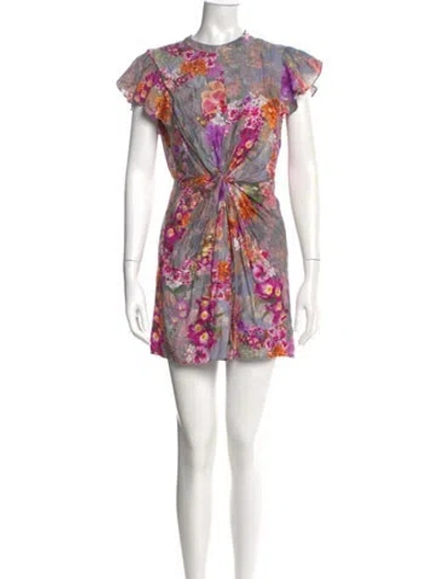 Pre-owned Allsaints Floral Print Mini Dress In Purple