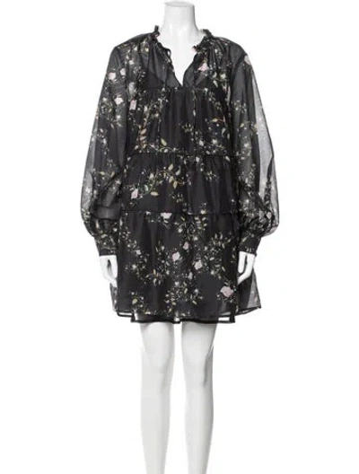 Pre-owned Allsaints Floral Print Mini Dress W/ Tags In Black
