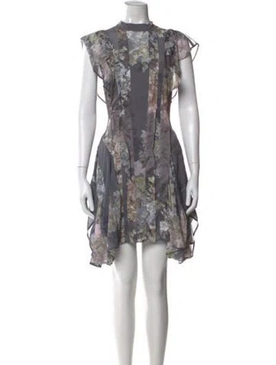 Pre-owned Allsaints Floral Print Mini Dress W/ Tags In Gray
