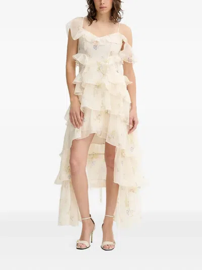 Allsaints Floral-print Ruffled Dress In Neutral