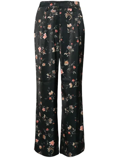 Allsaints Floral-print Satin Trousers In Black