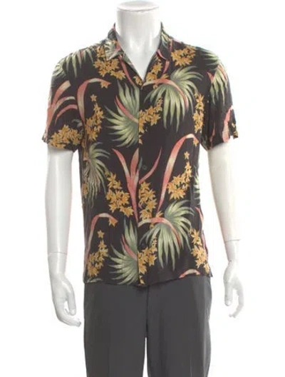 Pre-owned Allsaints Floral Print Short Sleeve Shirt In Black
