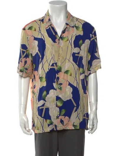 Pre-owned Allsaints Floral Print Short Sleeve Shirt In Blue/green