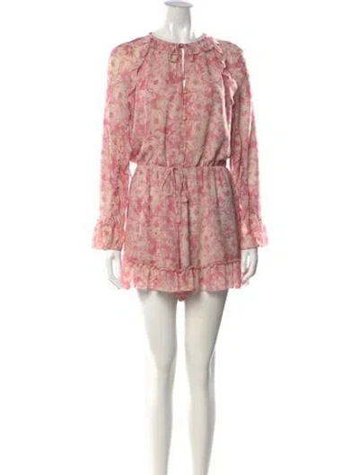 Pre-owned Allsaints Floral Print Tie Neck Romper In Pink