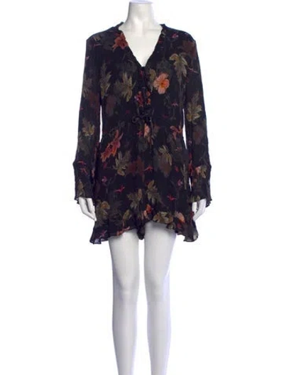 Pre-owned Allsaints Floral Print V-neck Jumpsuit In Black