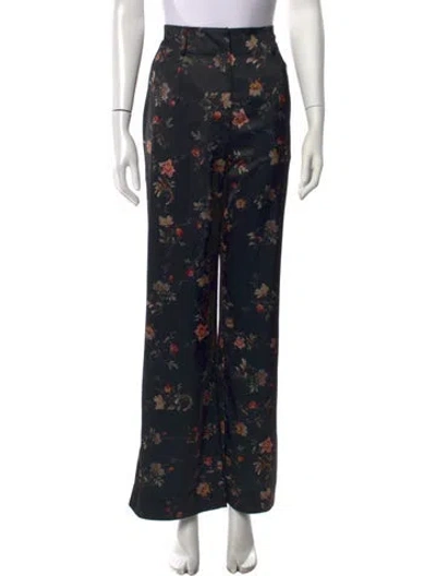 Pre-owned Allsaints Floral Print Wide Leg Pants In Black