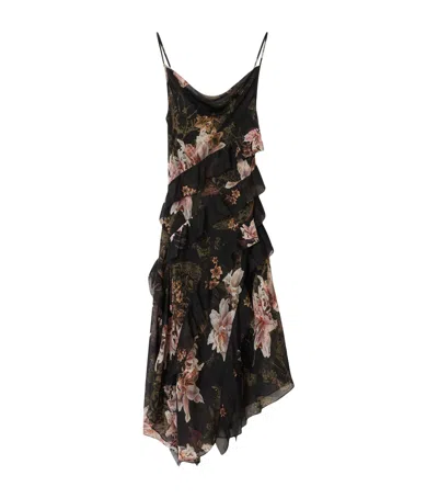 Allsaints Floral Ruth Midi Dress In Black
