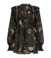 Allsaints Iryna Frill Printed Sheer Top In Black